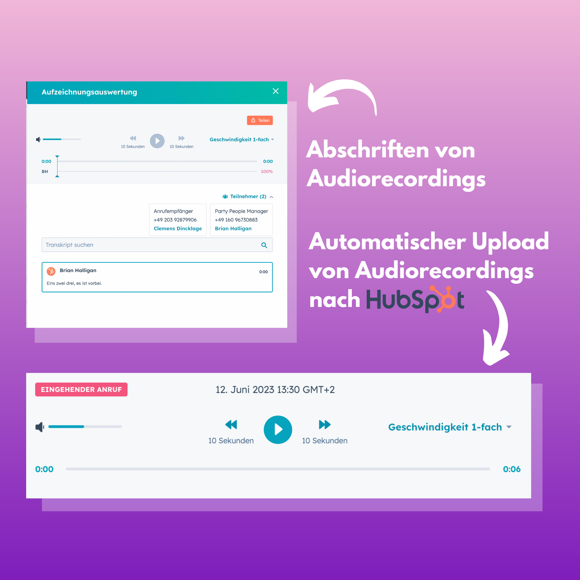 Automatischer Upload von Audioaufzeichnungen nach HubSpot