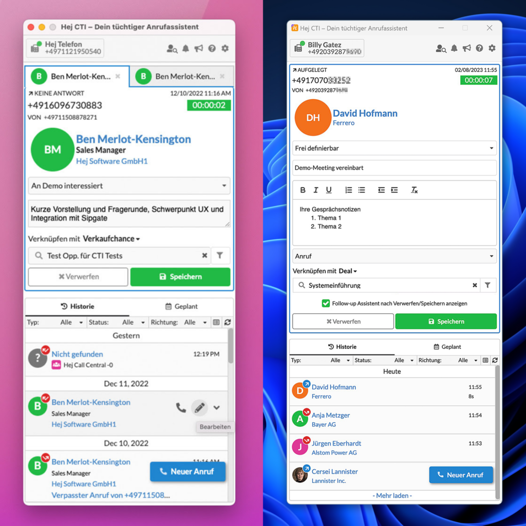 Neue Hej CTI App für macOS und Windows