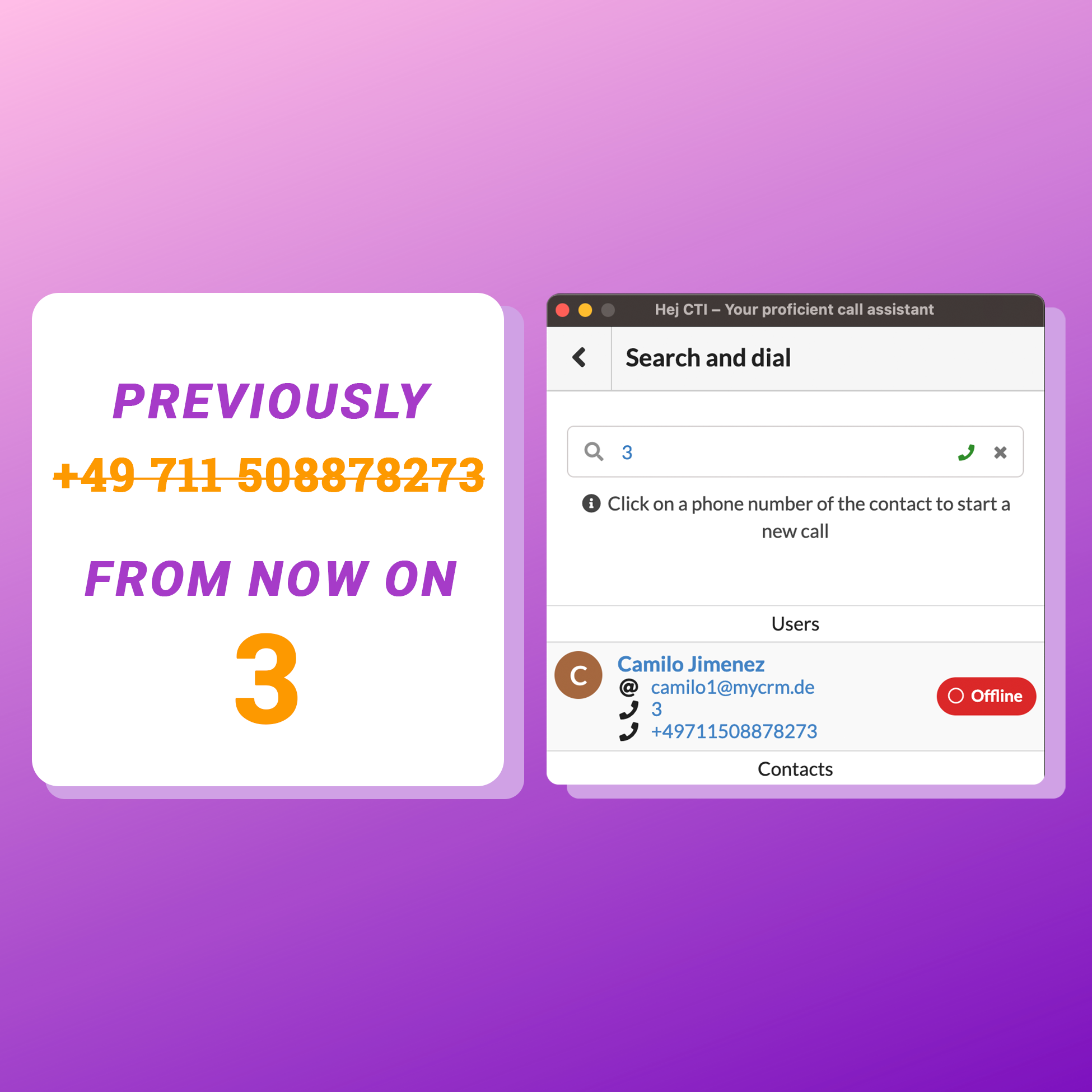 Support for speed dialling numbers Support for speed dialling numbers